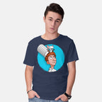 Model wearing navy Controller – Movie Graphic T-Shirt