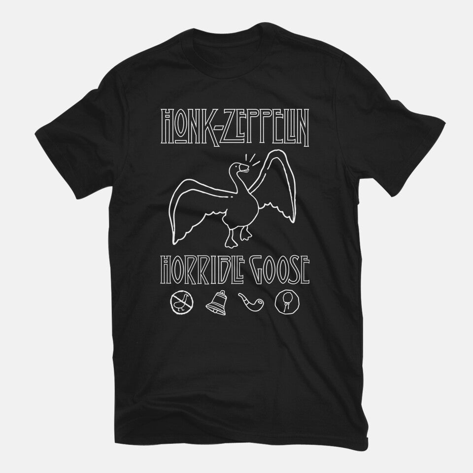 Honk Zeppelin – Gaming Graphic T-Shirt in black, flat-lay product view
