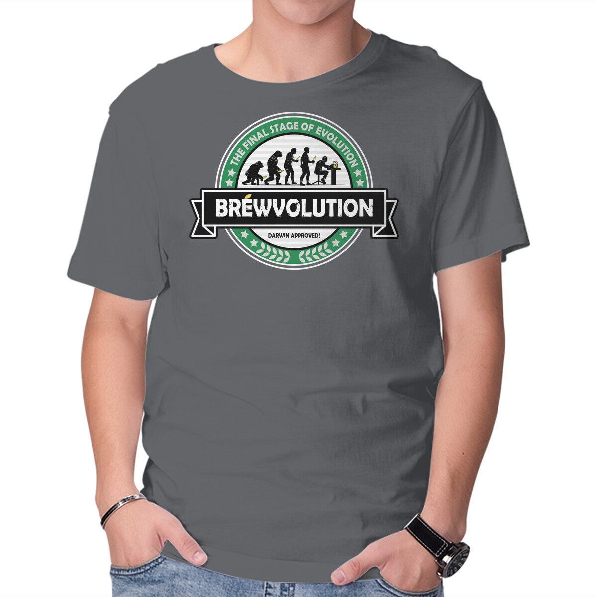 Brewvolution – Funny Graphic T-Shirt in charcoal, product display