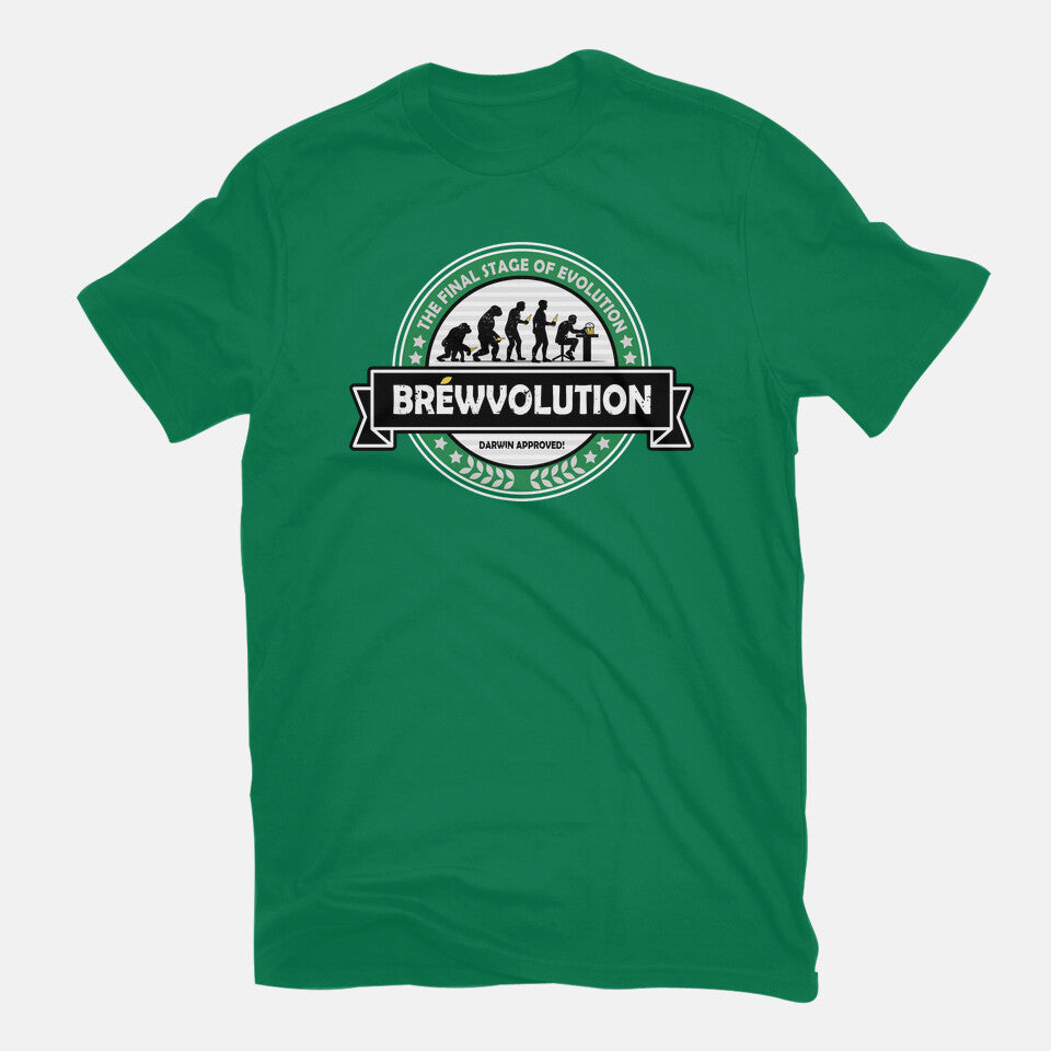 Brewvolution – Funny Graphic T-Shirt in green, flat-lay product view