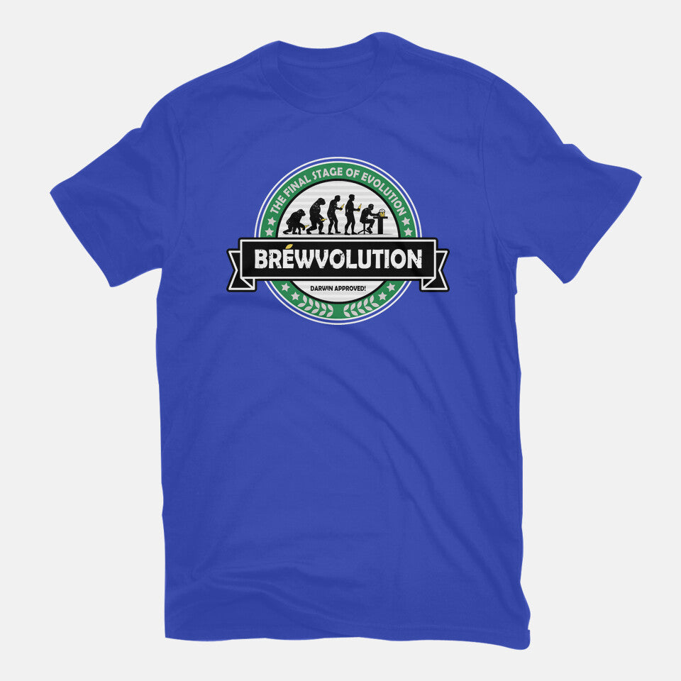 Brewvolution – Funny Graphic T-Shirt in royal blue, flat-lay product view