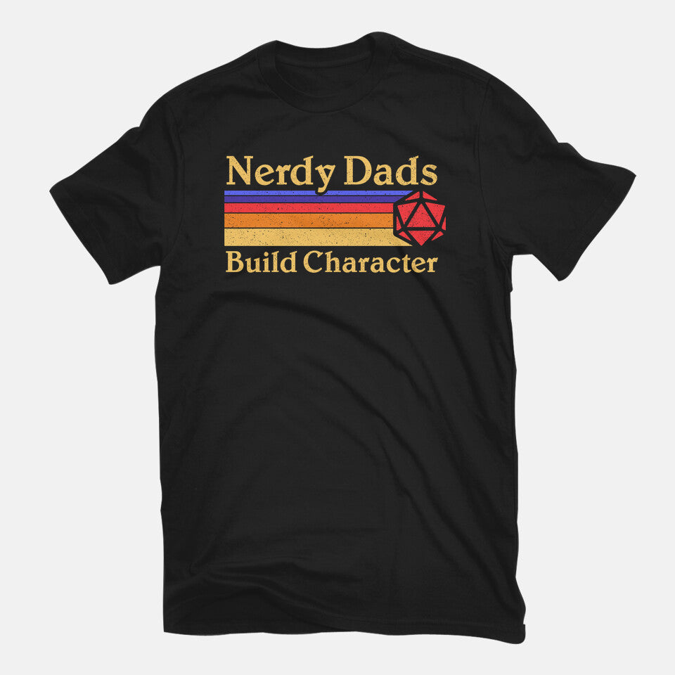 Nerdy Dads – Gaming Graphic T-Shirt in black, flat-lay product view