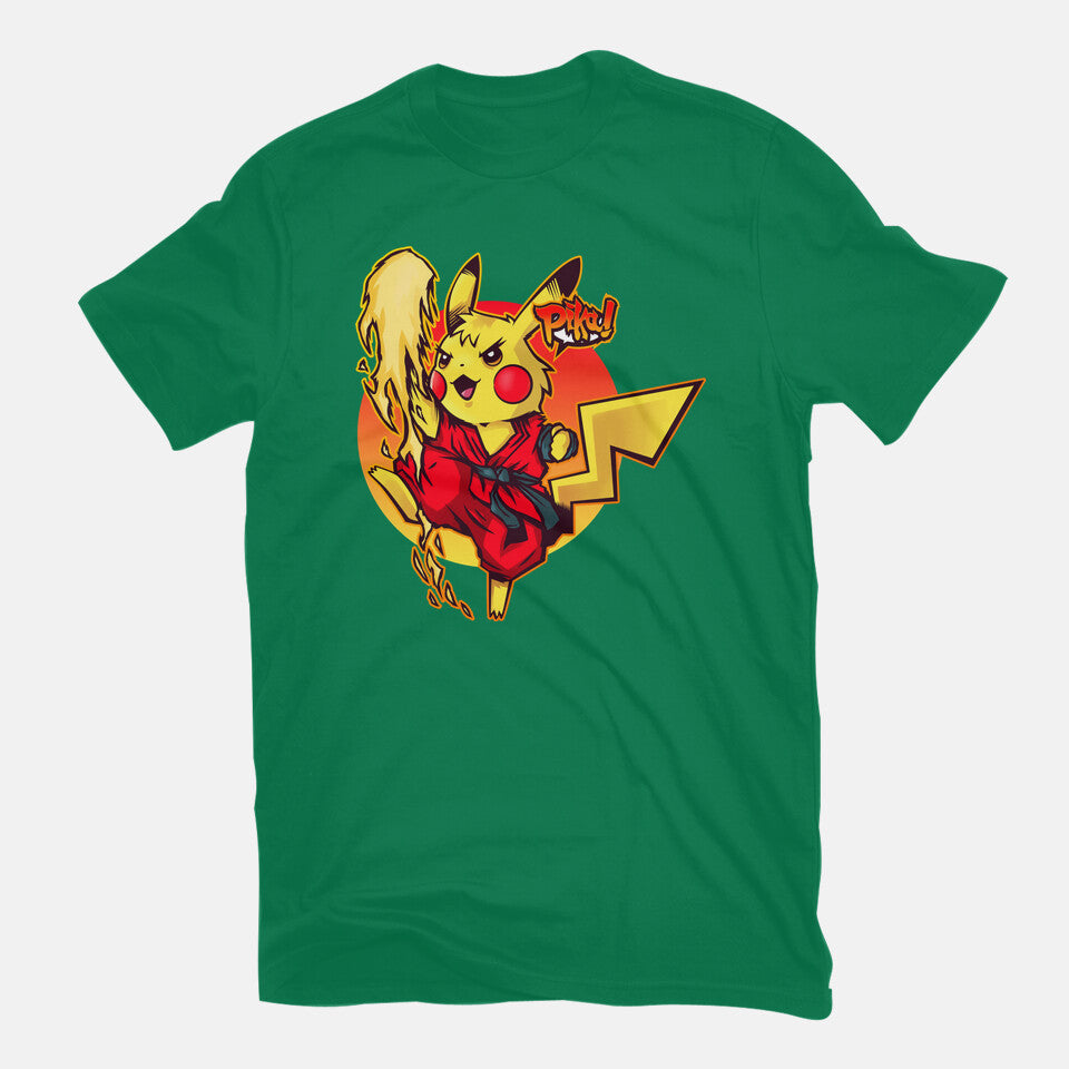 Pikaken – Anime Graphic T-Shirt in green, flat-lay product view
