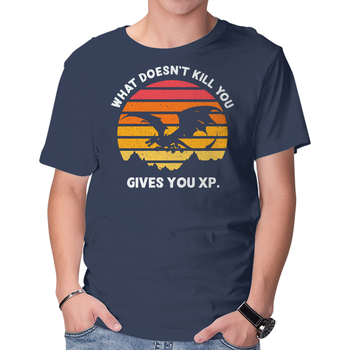Gives You XP – Gaming Graphic T-Shirt in navy, product display