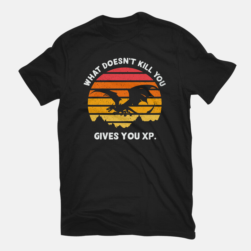 Gives You XP – Gaming Graphic T-Shirt in black, flat-lay product view