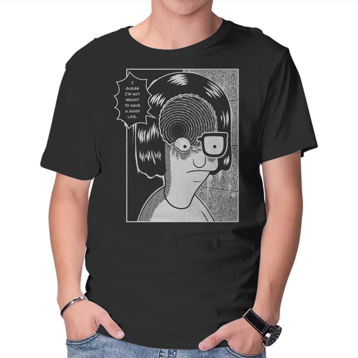 Downward Spiral – Horror Graphic T-Shirt in black, product display
