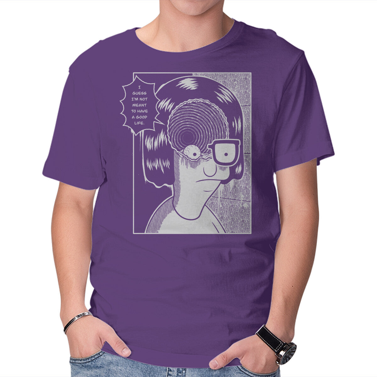 Downward Spiral – Horror Graphic T-Shirt in purple, product display