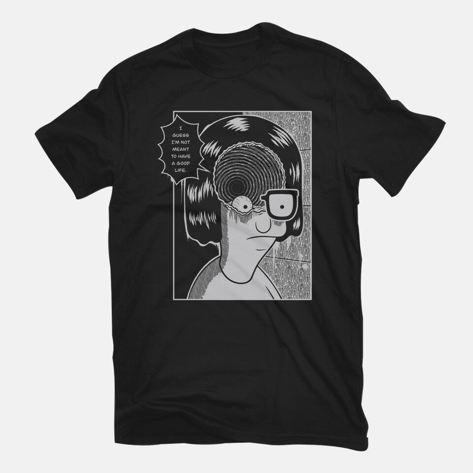 Downward Spiral – Horror Graphic T-Shirt in black, flat-lay product view