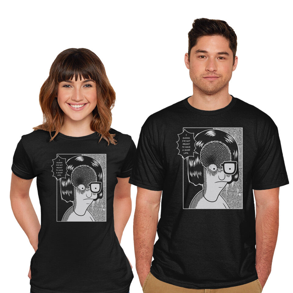 Model wearing black Downward Spiral – Horror Graphic T-Shirt