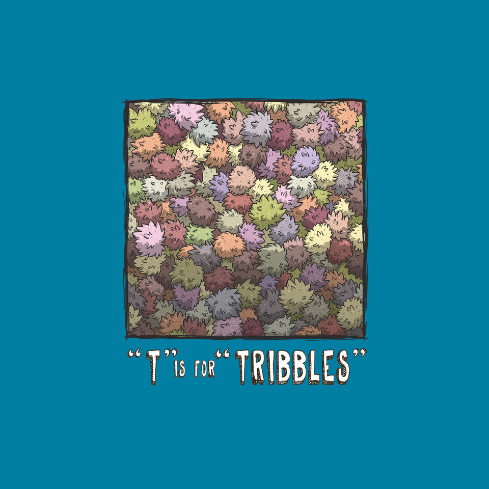 T is for Tribbles – Sci-Fi Graphic T-Shirt design artwork for turquoise graphic T-shirt