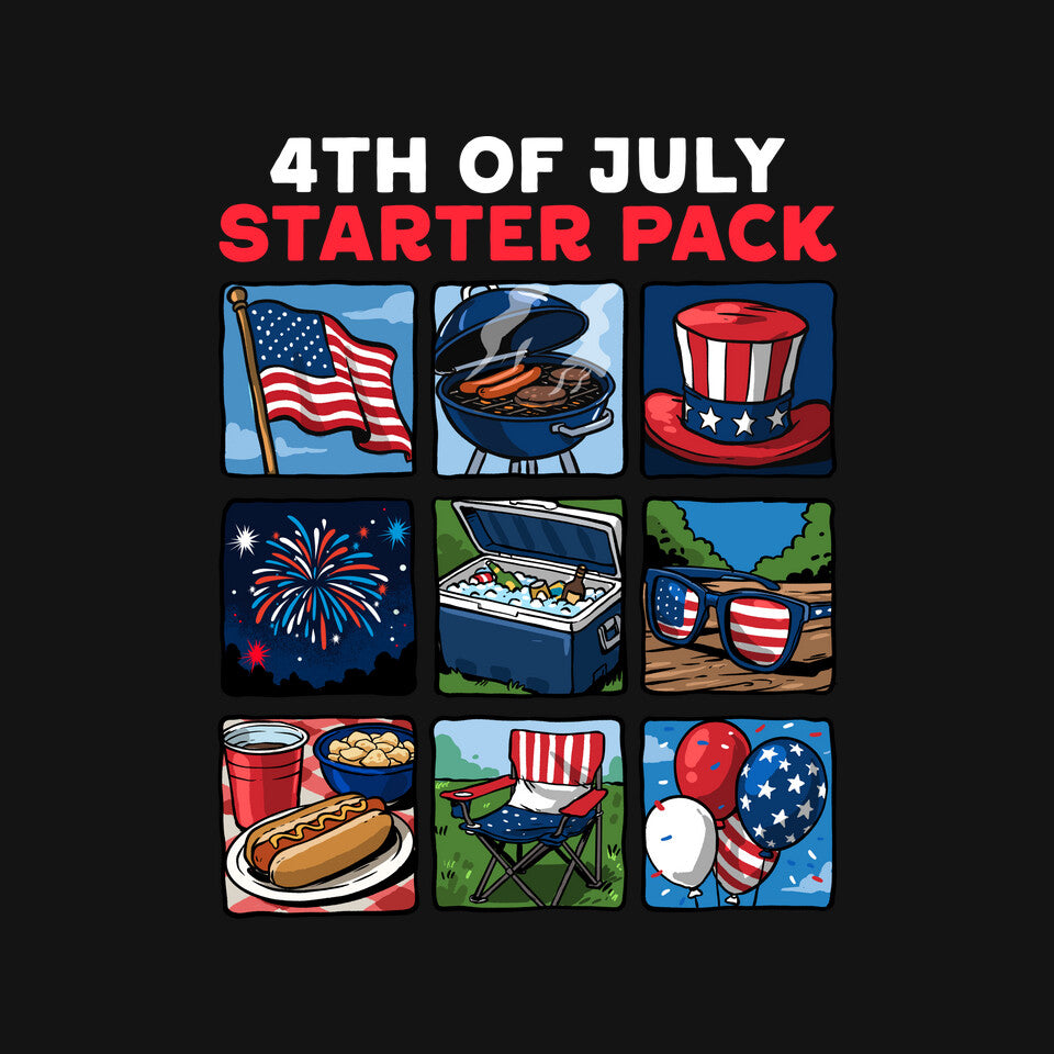 Fourth Of July Starter Pack Graphic T-Shirt design artwork for black graphic T-shirt