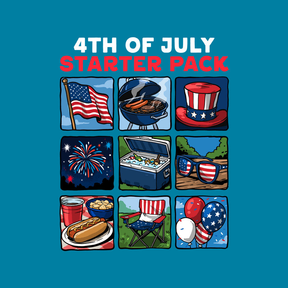 Fourth Of July Starter Pack Graphic T-Shirt design artwork for turquoise graphic T-shirt