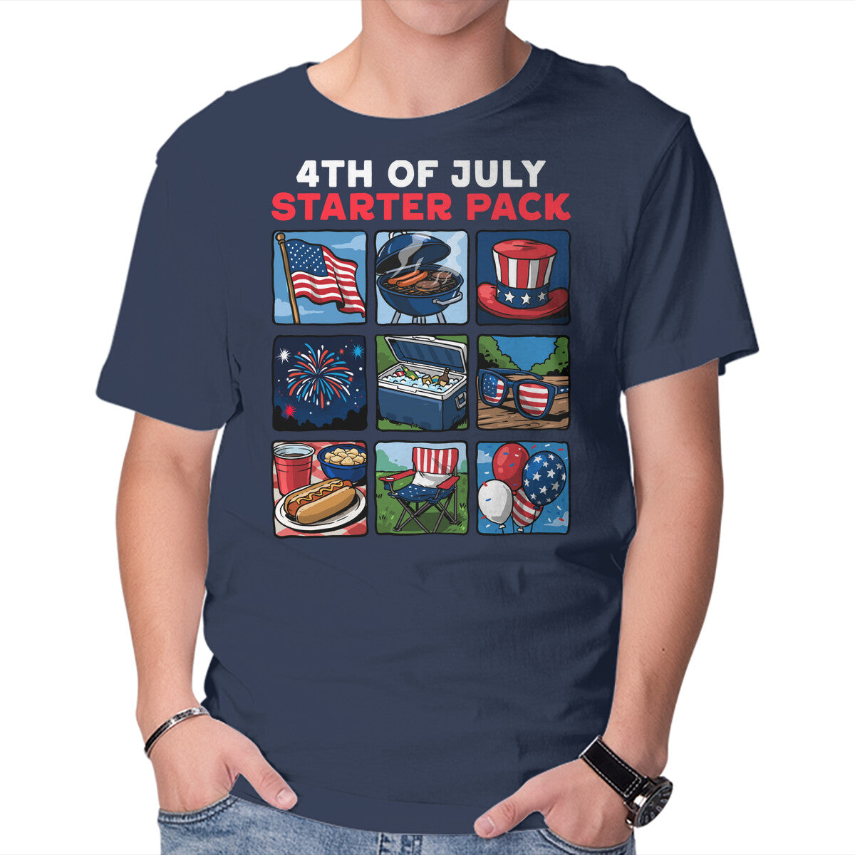 Fourth Of July Starter Pack Graphic T-Shirt in navy, product display
