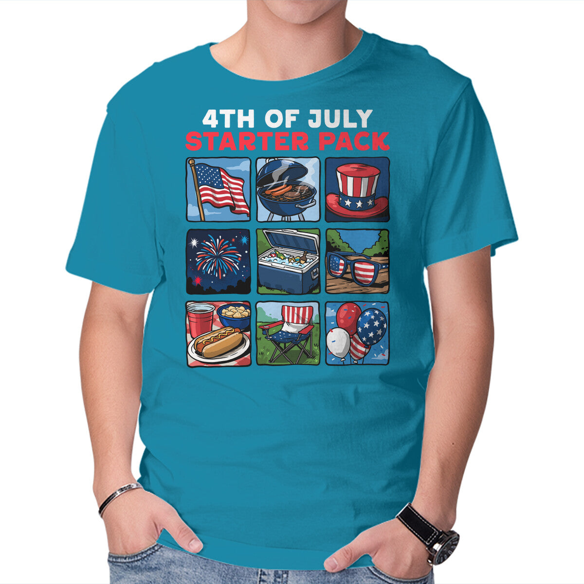 Fourth Of July Starter Pack Graphic T-Shirt in turquoise, product display