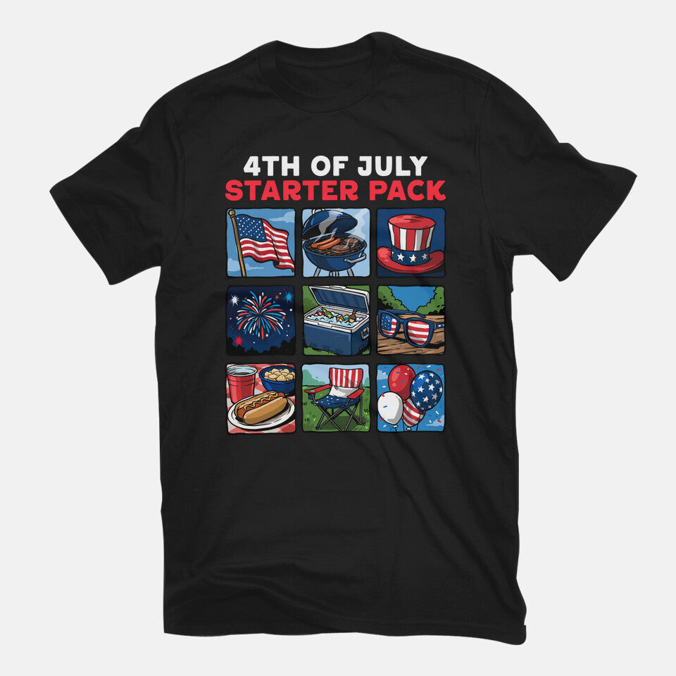 Fourth Of July Starter Pack Graphic T-Shirt in black, flat-lay product view