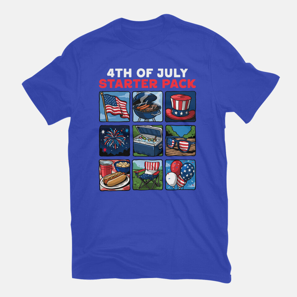 Fourth Of July Starter Pack Graphic T-Shirt in royal blue, flat-lay product view