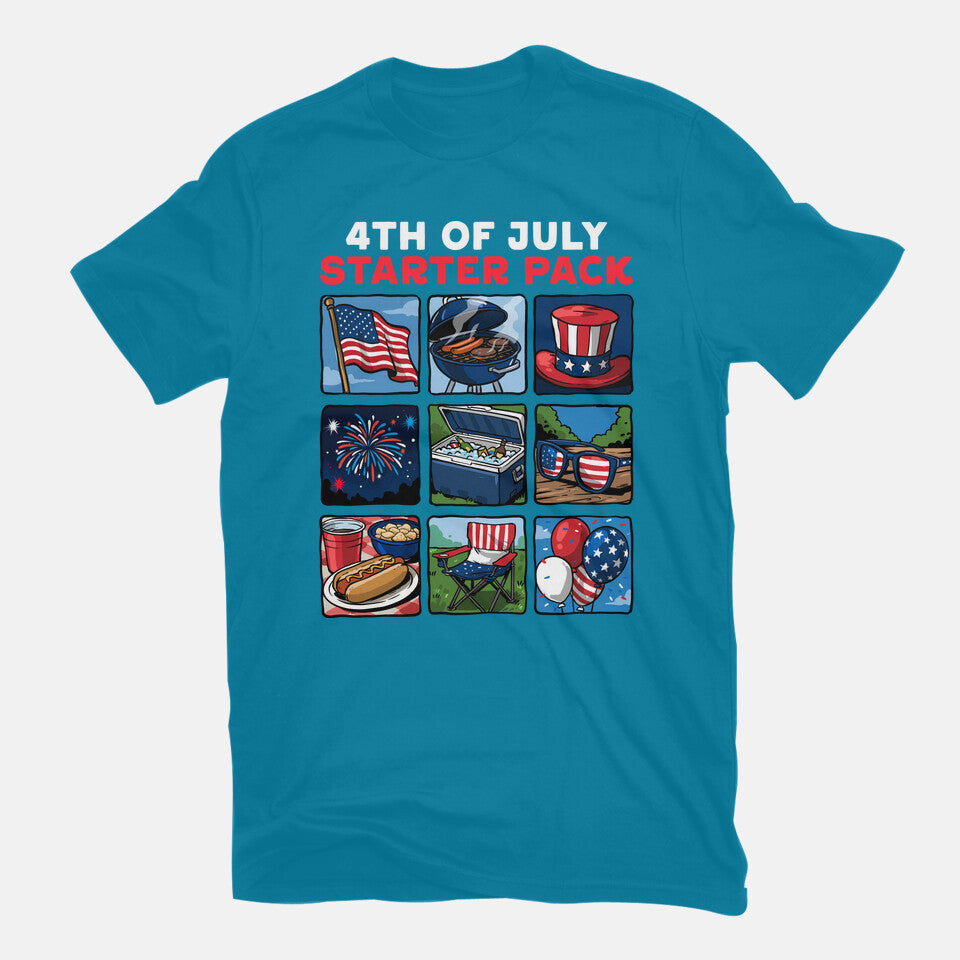 Fourth Of July Starter Pack Graphic T-Shirt in turquoise, flat-lay product view
