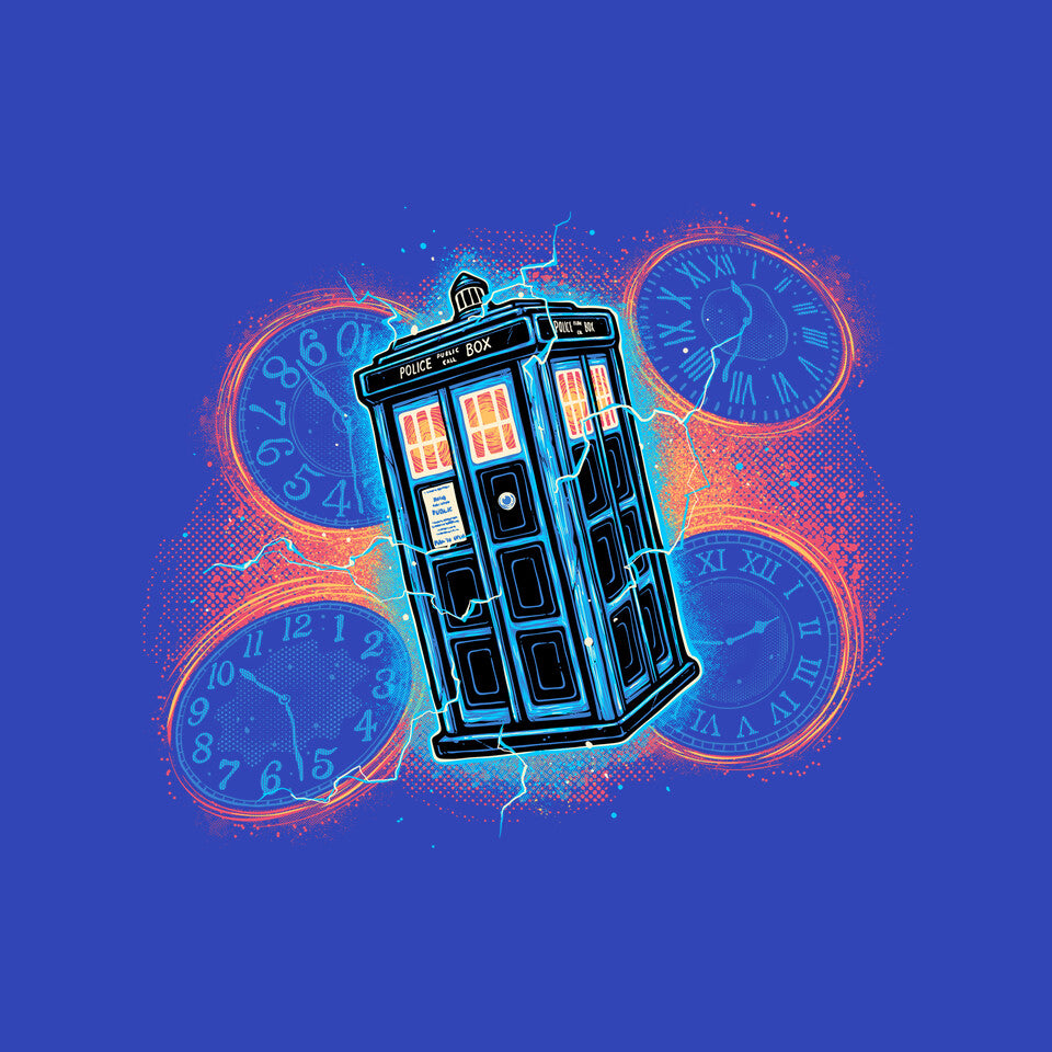 The Ripple Of Time – Sci-Fi Graphic T-Shirt design artwork for royal blue graphic T-shirt