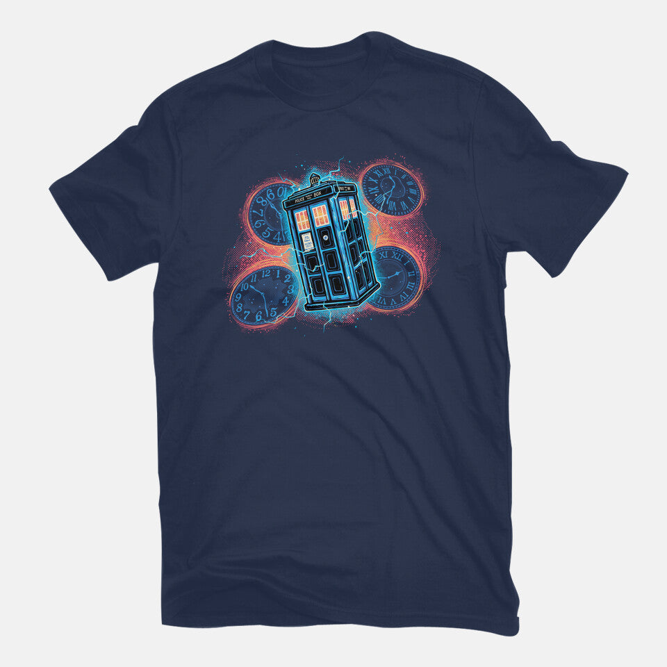 The Ripple Of Time – Sci-Fi Graphic T-Shirt in navy, flat-lay product view