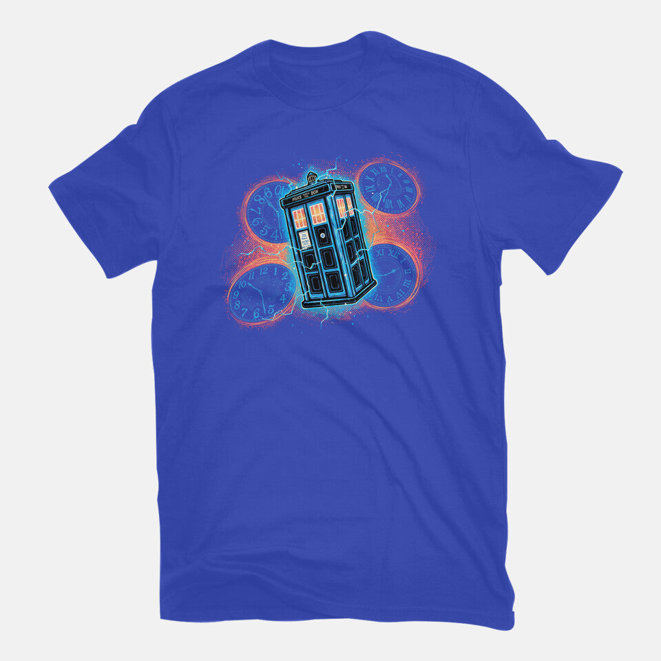 The Ripple Of Time – Sci-Fi Graphic T-Shirt in royal blue, flat-lay product view