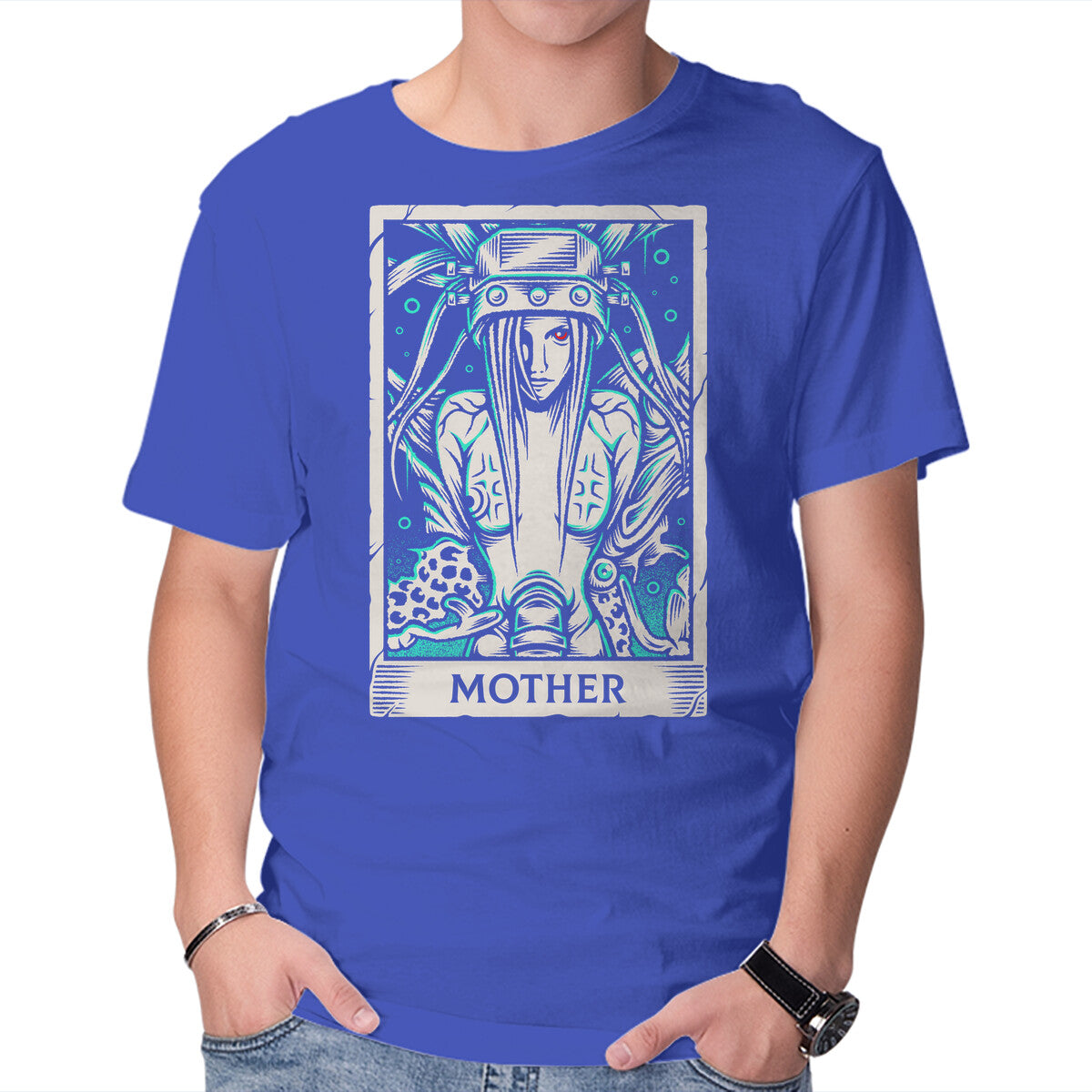 Jenova Tarot Card – Gaming Graphic T-Shirt in royal blue, product display