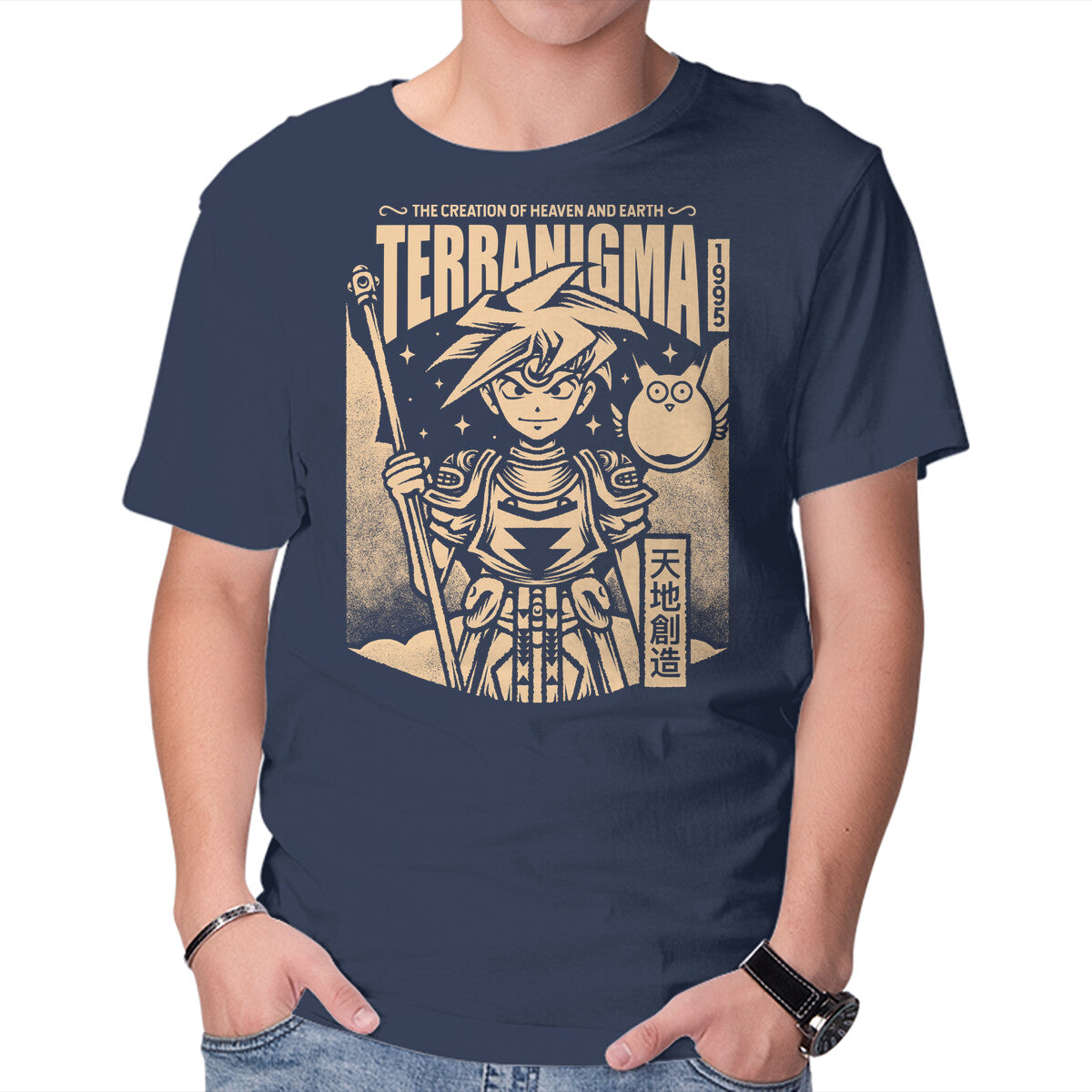 Ark And Yomi Terranigma – Gaming Graphic T-Shirt in navy, product display