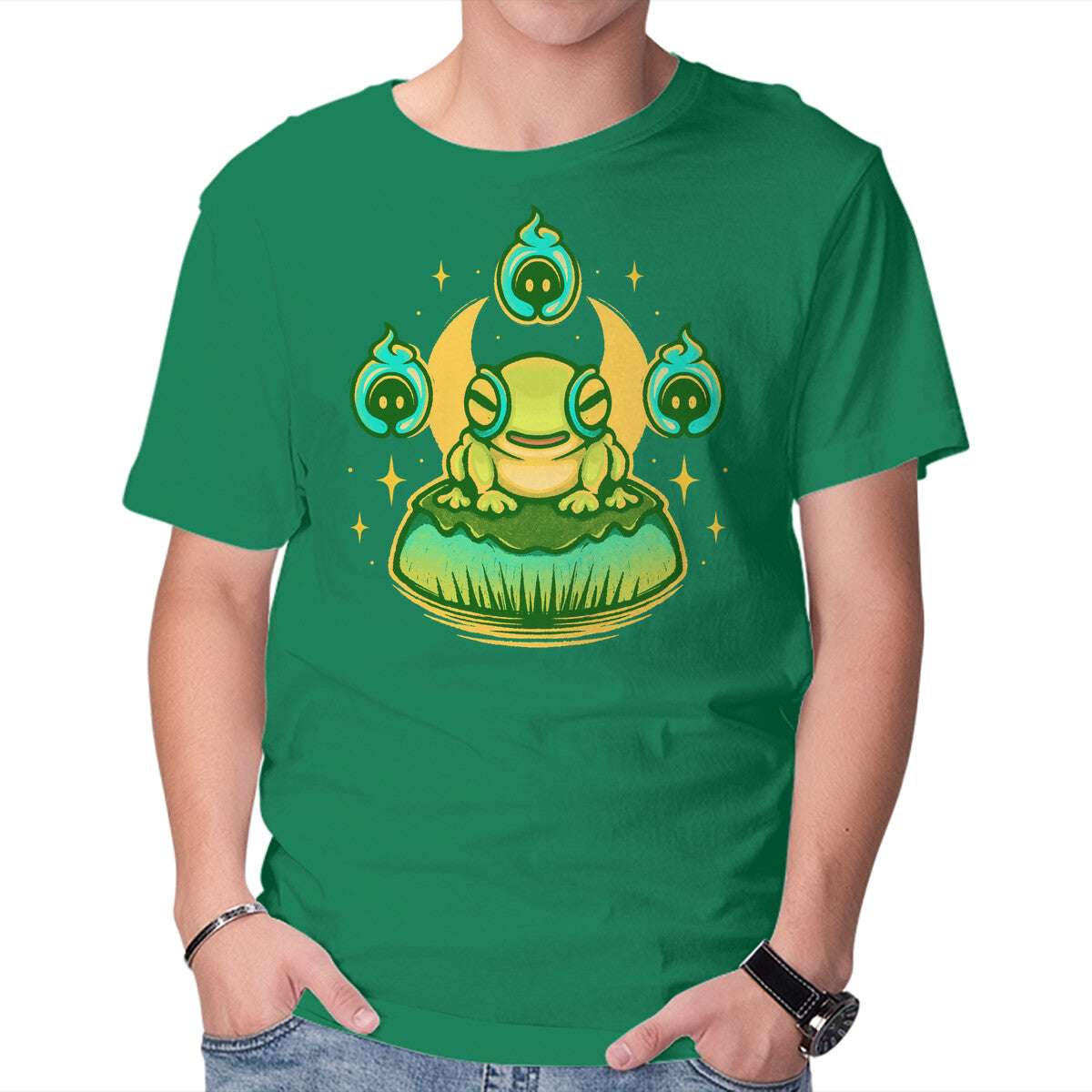 Frinos And The Shades – Gaming Graphic T-Shirt in green, product display