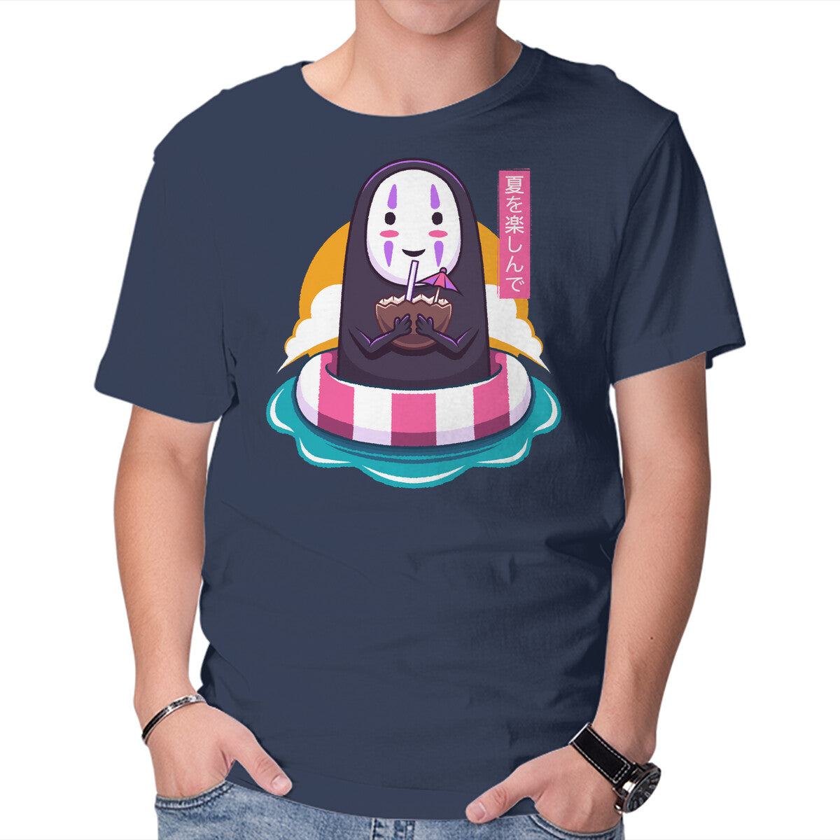 Dark Spirit Summer – Anime Graphic T-Shirt in navy, product display