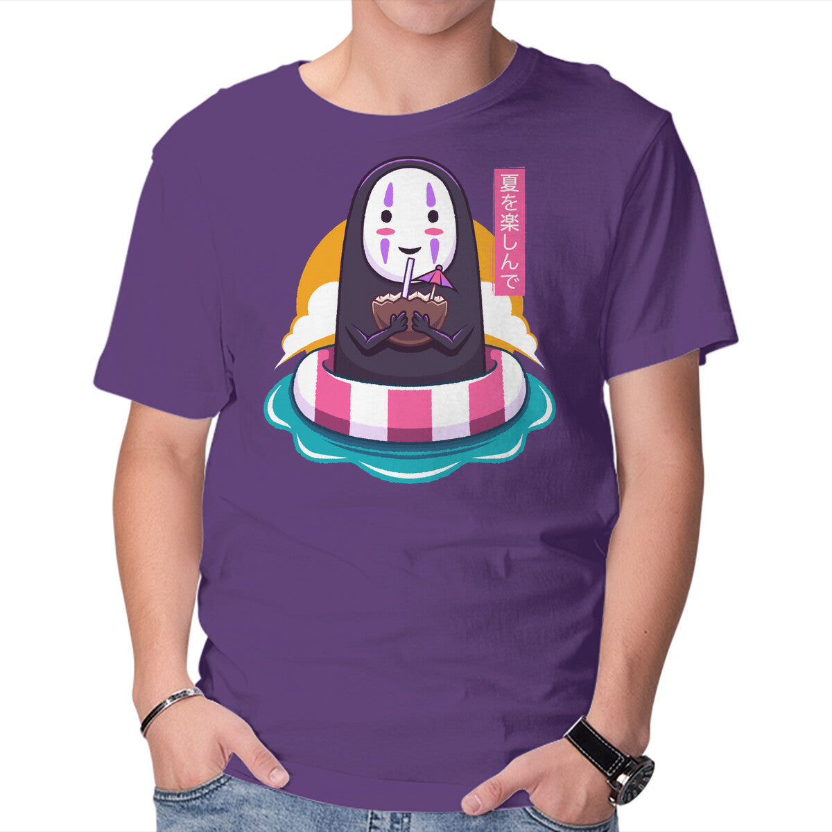 Dark Spirit Summer – Anime Graphic T-Shirt in purple, product display