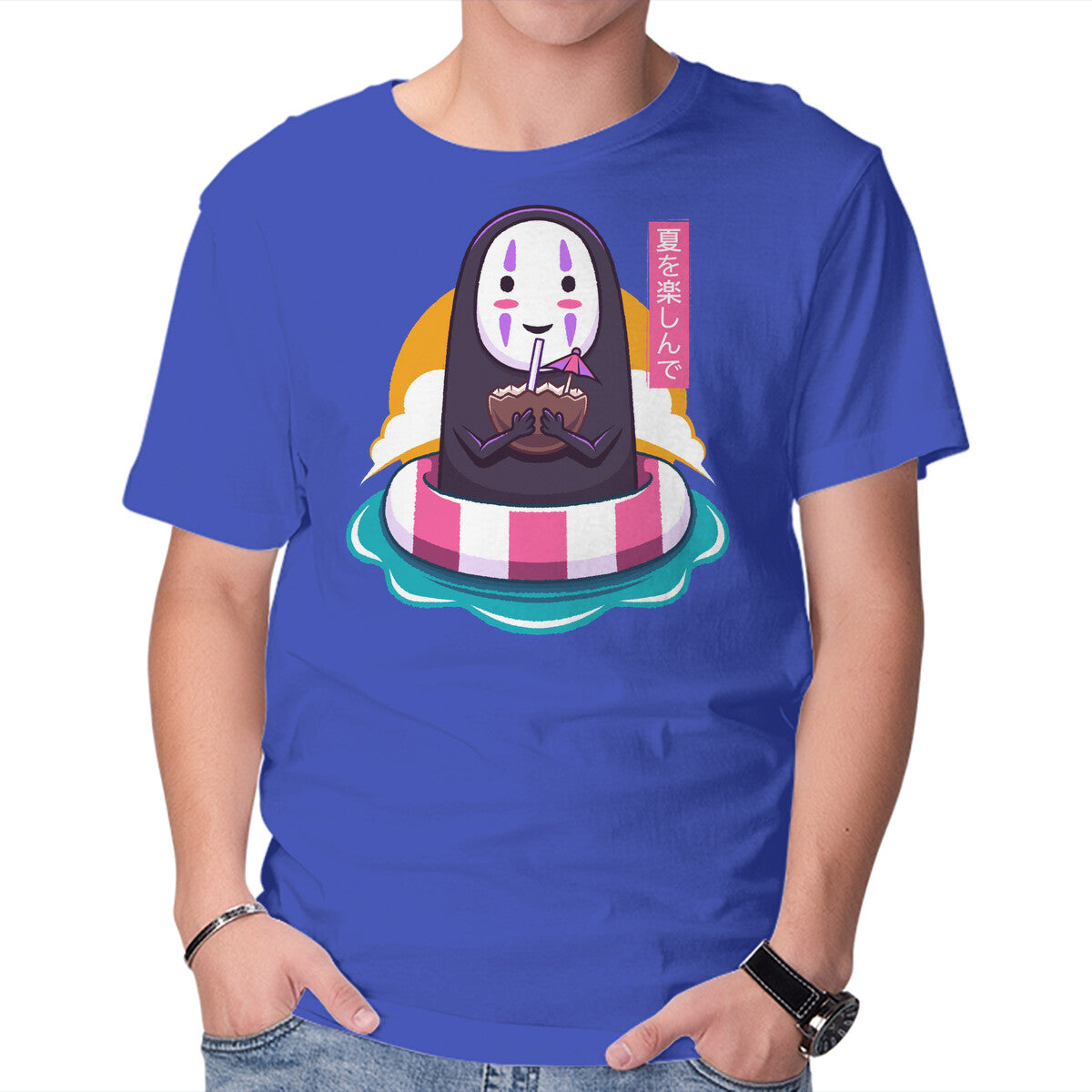 Dark Spirit Summer – Anime Graphic T-Shirt in royal blue, product display