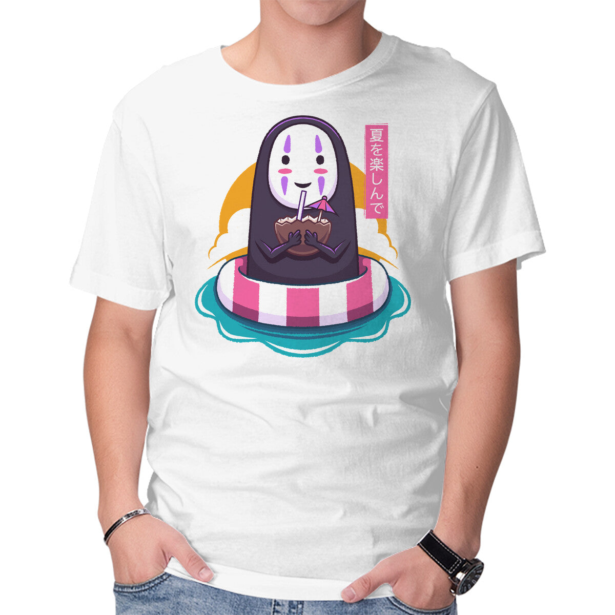 Dark Spirit Summer – Anime Graphic T-Shirt in white, product display