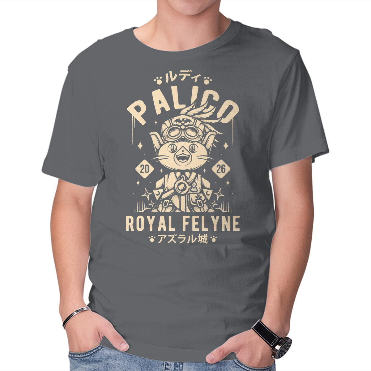 Rudy Palico – Gaming Graphic T-Shirt in charcoal, product display