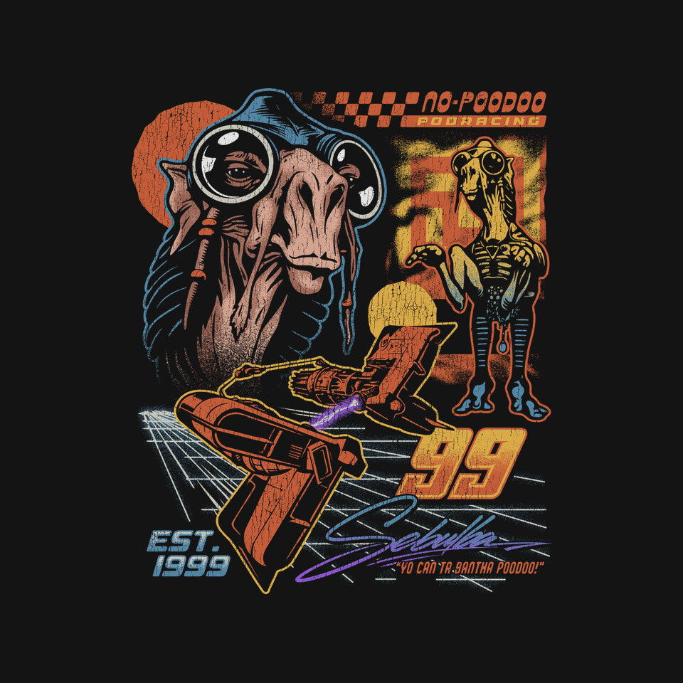 No Poodoo Podracing – Sci-Fi Graphic T-Shirt design artwork for black graphic T-shirt