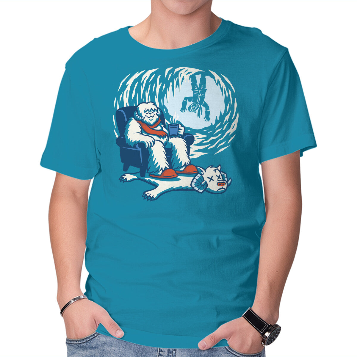 Cozy Cave – Sci-Fi Graphic T-Shirt in turquoise, product display