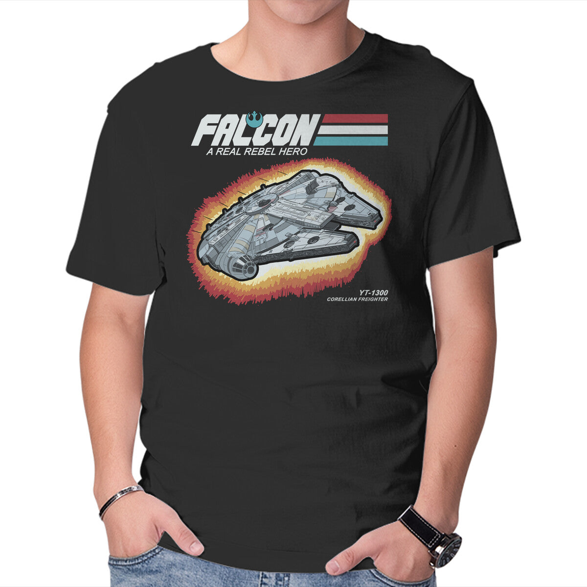 A Real Rebel Hero – Sci-Fi Graphic T-Shirt in black, product display