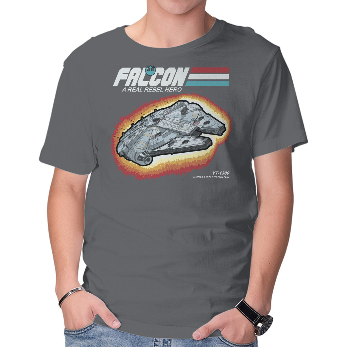 A Real Rebel Hero – Sci-Fi Graphic T-Shirt in charcoal, product display