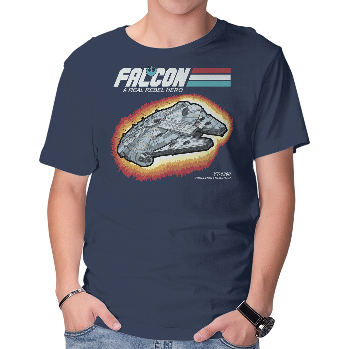 A Real Rebel Hero – Sci-Fi Graphic T-Shirt in navy, product display
