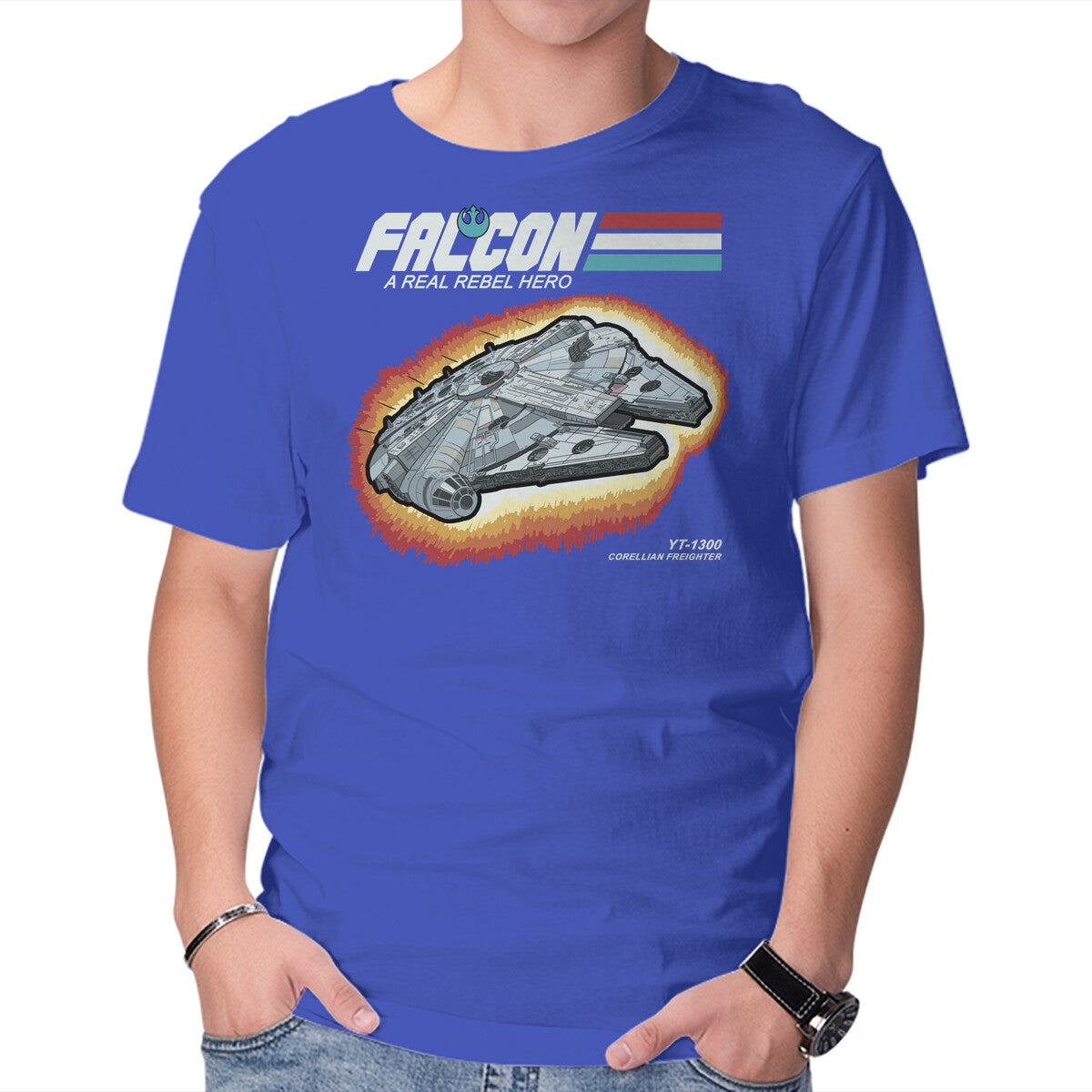 A Real Rebel Hero – Sci-Fi Graphic T-Shirt in royal blue, product display