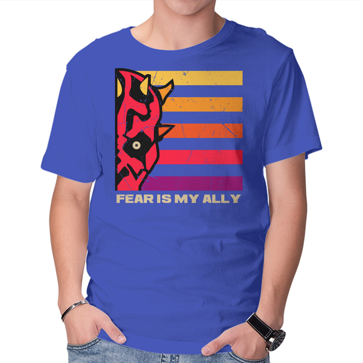 Face Of Fearless – Sci-Fi Graphic T-Shirt in royal blue, product display