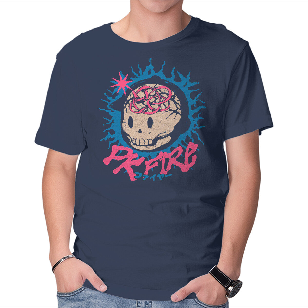 PK Fire – Anime Graphic T-Shirt in navy, product display