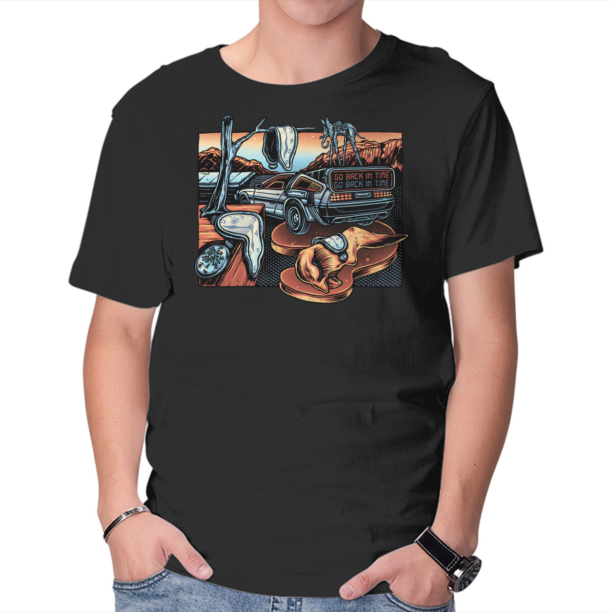 The Persistence Of Time Travel – Sci-Fi Graphic T-Shirt in black, product display