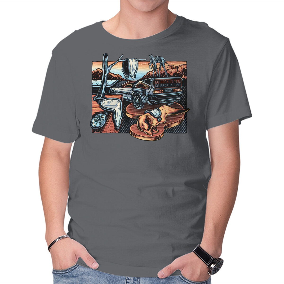 The Persistence Of Time Travel – Sci-Fi Graphic T-Shirt in charcoal, product display