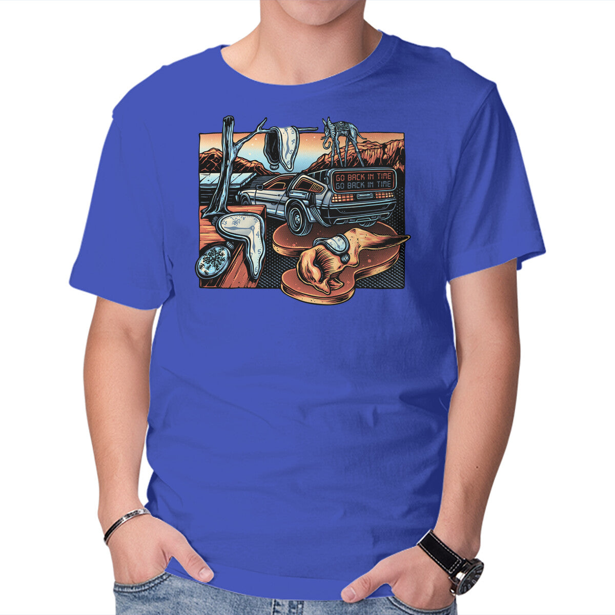 The Persistence Of Time Travel – Sci-Fi Graphic T-Shirt in royal blue, product display