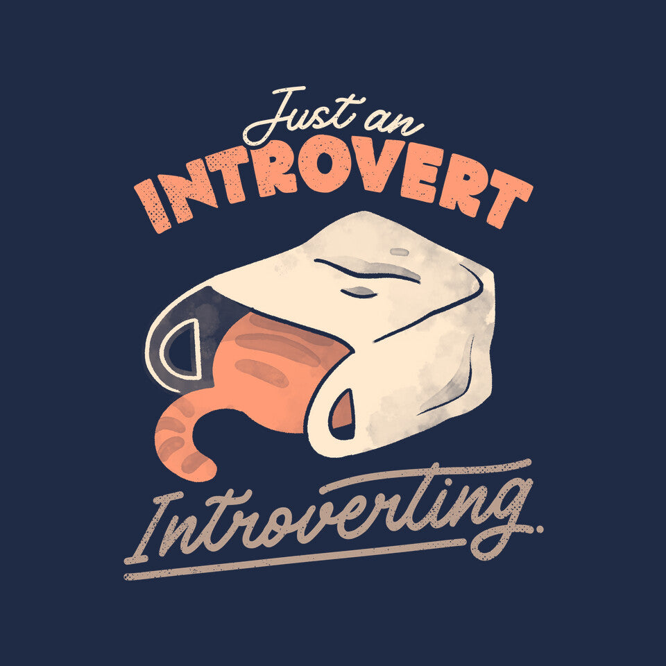 Just An Introvert Introverting – Cat Graphic T-Shirt design artwork for navy graphic T-shirt