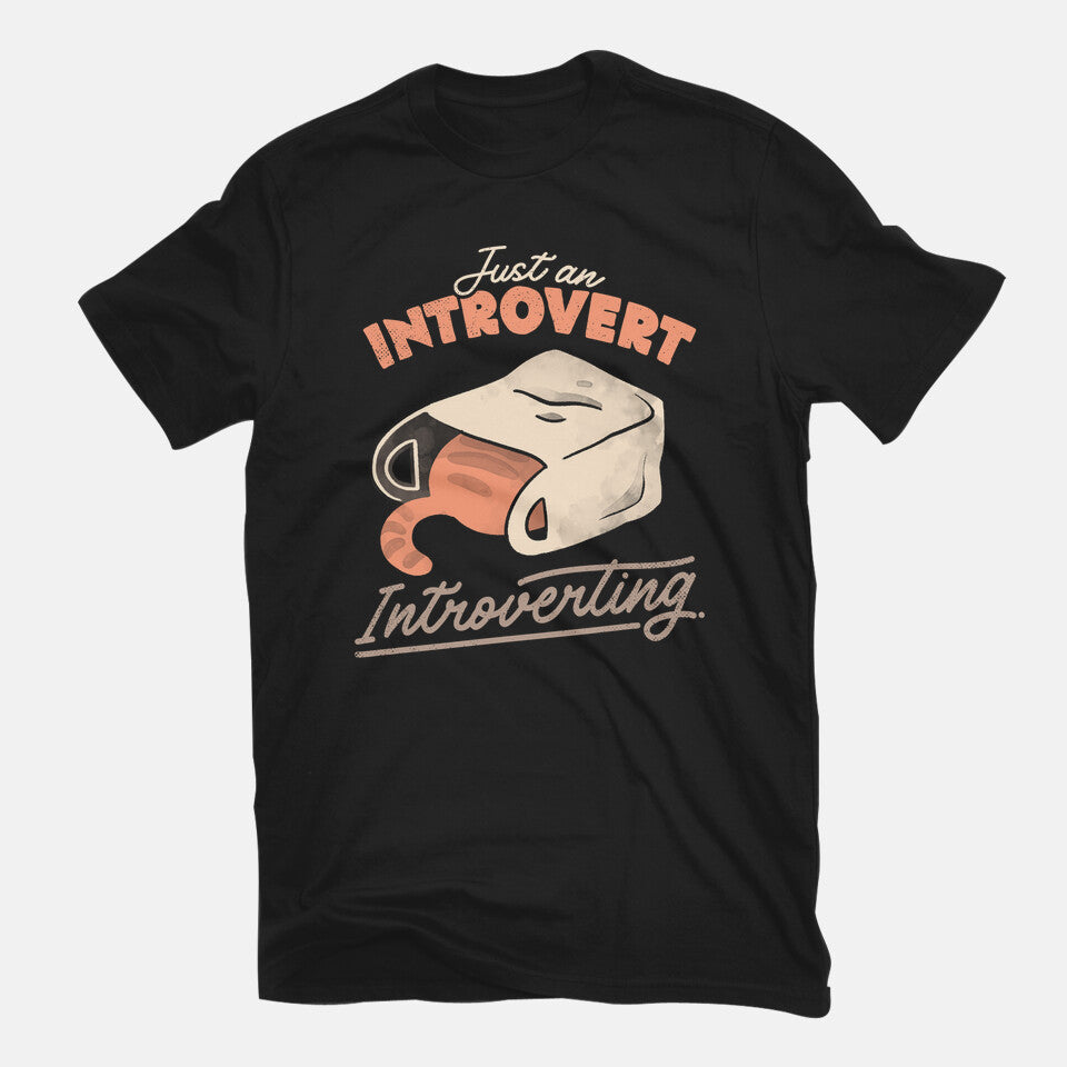 Just An Introvert Introverting – Cat Graphic T-Shirt in black, flat-lay product view