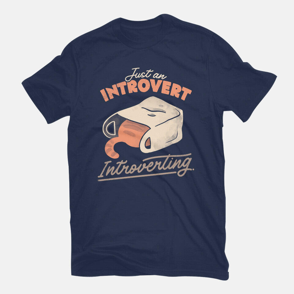 Just An Introvert Introverting – Cat Graphic T-Shirt in navy, flat-lay product view