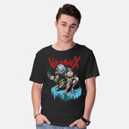 Model wearing black Berserker Weapon X – Anime Graphic T-Shirt