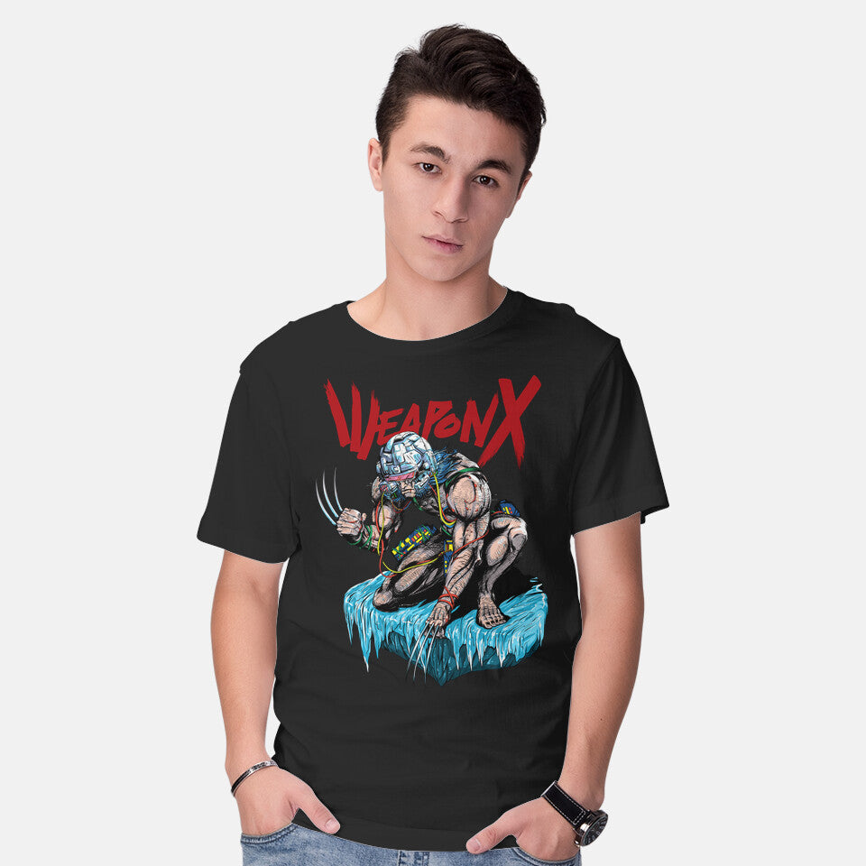 Model wearing black Berserker Weapon X – Anime Graphic T-Shirt
