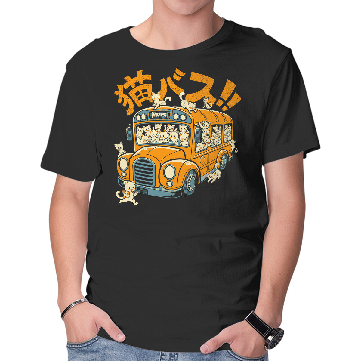 Cat Bus Cat – Cat Graphic T-Shirt in black, product display