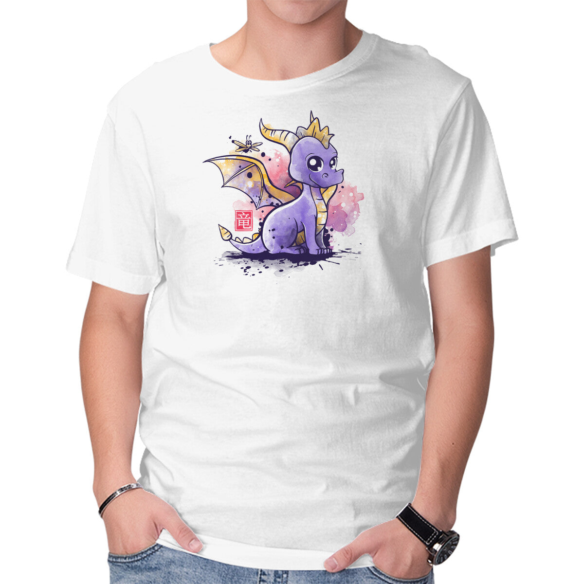The Dragon and the Dragonfly – Gaming Graphic T-Shirt in white, product display